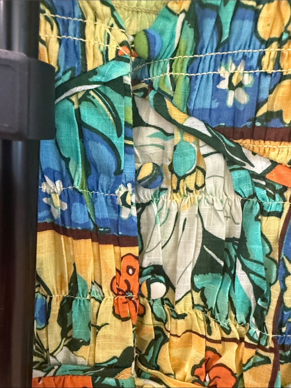 anthropology Floral Lemon Print Smoked V-Neck Maxi Dress - Green & Yellow - Picture 7 of 7